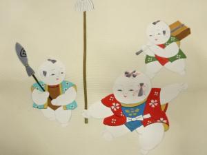 アンティーク　塩瀬　手描き　御所人形模様名古屋帯